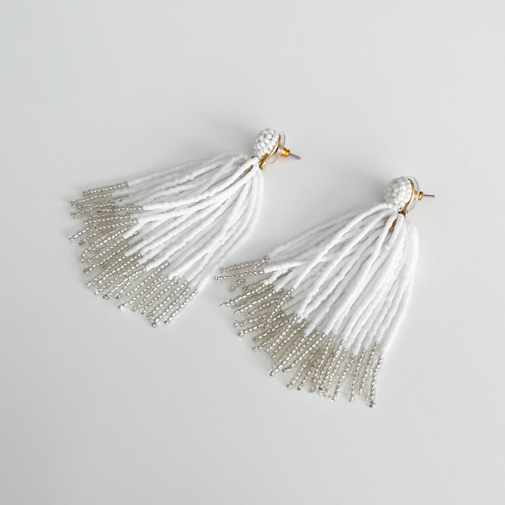 J. Crew Beaded Tassel Earrings (White) - Picture 2 of 3